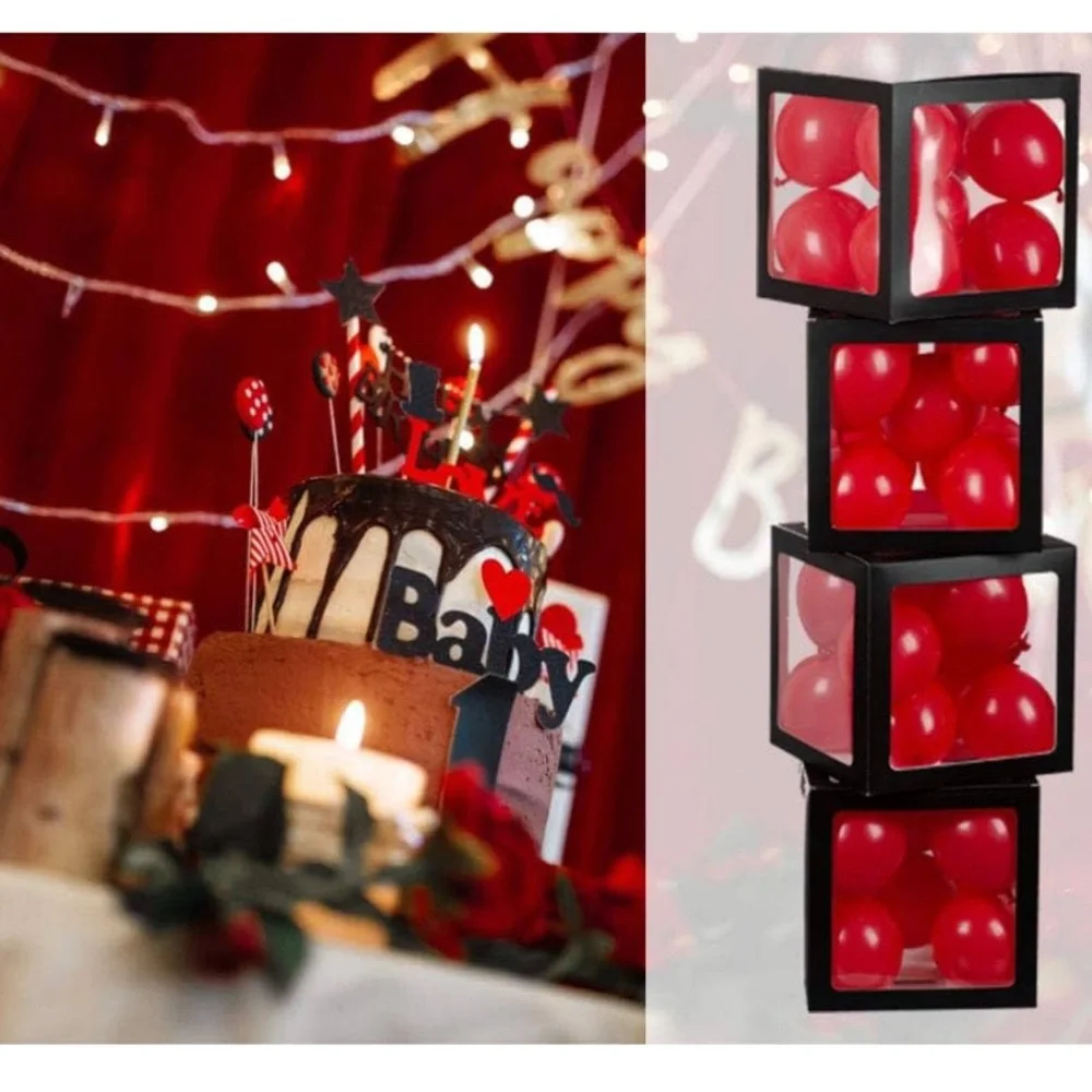 Clear Balloon Boxes for Party Decorations - Black - 4pcs